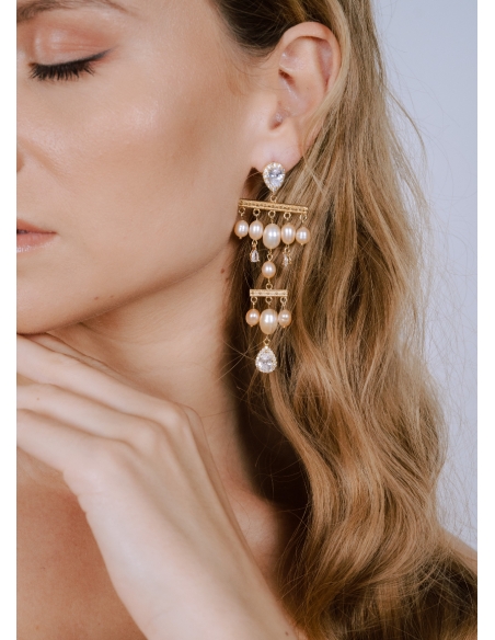 Boucles d'oreilles pendantes "Aurore" avec cascade de perles d'eau douce