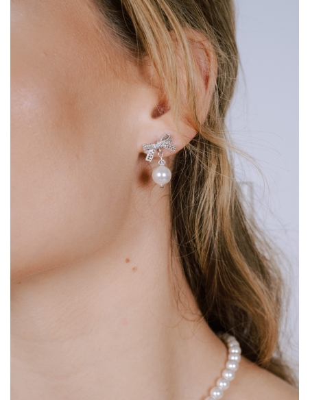Boucles d'oreilles mariée "Valentine" avec perles nacrées et noeuds