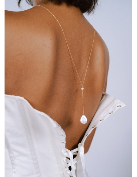 "Alva" Collier de mariée perle eau douce avec bijou robe dos nu