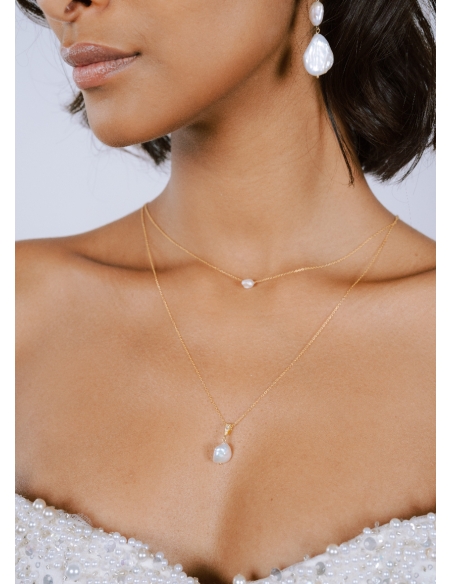 "Alva" Collier de mariée perle eau douce avec bijou robe dos nu