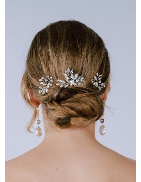 Trio de pics mariée rétro chic "Lya" avec cristaux