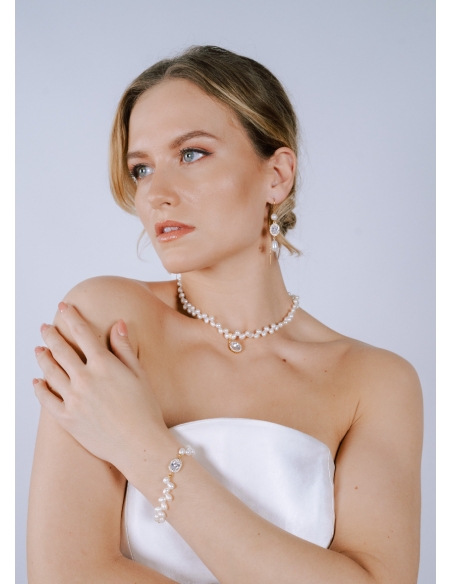 Boucles d'oreilles mariée "Isabella" pendantes avec perles d'eau douce