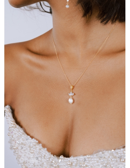 "Aïda" collier de mariée avec pendentif rétro et perle eau douce
