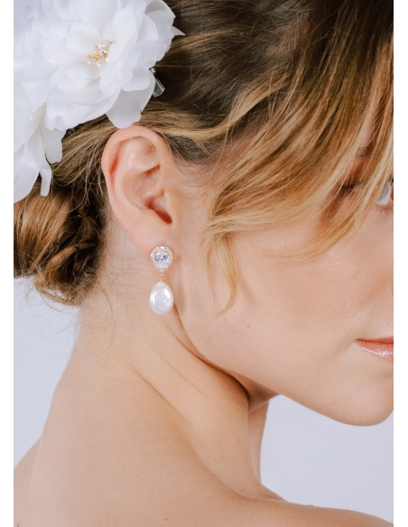 Boucles d'oreilles "Maïa" avec perles d'eau douce et strass