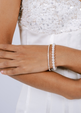 Bracelet mariage "Gina" avec perles nacrées et chaine strass 2