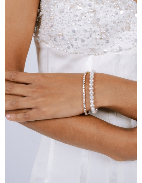 Bracelet mariage "Gina" avec perles nacrées et chaine strass