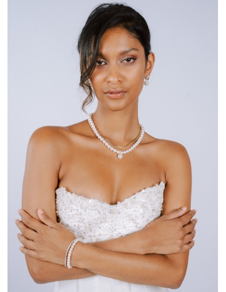 Bracelet mariage "Gina" avec perles nacrées et chaine strass
