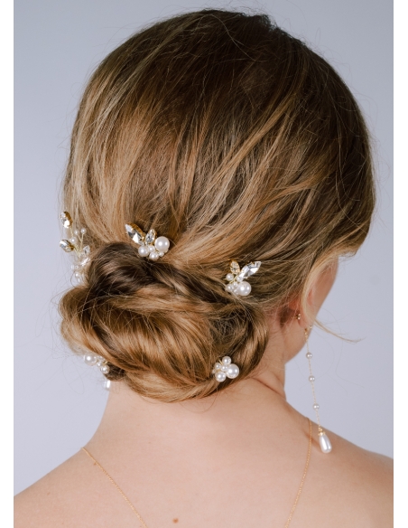 Lot de pics mariée rétro chic "Flavia" avec perles et cristaux