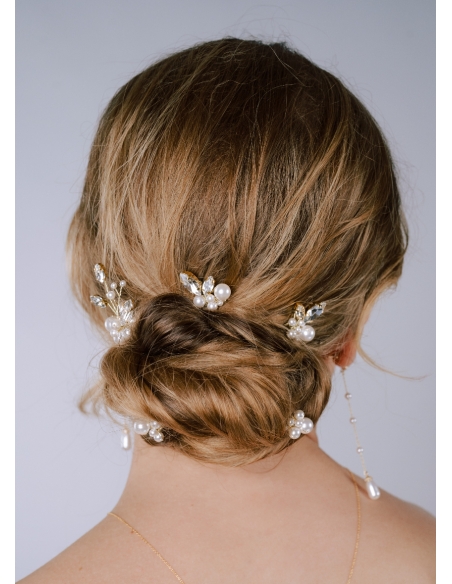 Lot de pics mariée rétro chic "Flavia" avec perles et cristaux