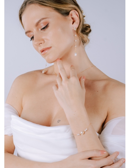 Bracelet mariage "Flavia" avec serti rond rétro et perles