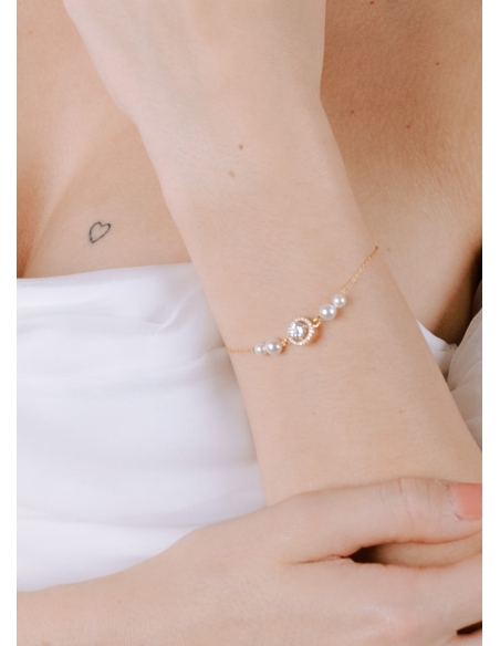 Bracelet mariage "Flavia" avec serti rond rétro et perles