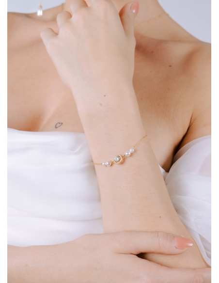 Bracelet mariage "Flavia" avec serti rond rétro et perles