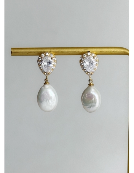 Boucles d'oreilles "Maïa" avec perles d'eau douce et strass