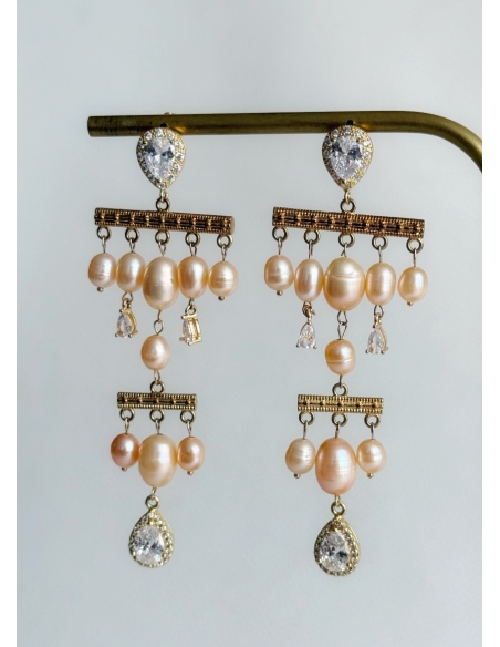 Boucles d'oreilles pendantes "Aurore" avec cascade de perles d'eau douce