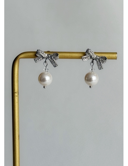Boucles d'oreilles mariée "Valentine" avec perles nacrées et noeuds
