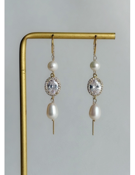 Boucles d'oreilles mariée "Isabella" pendantes avec perles d'eau douce