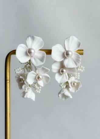 Boucles d'oreilles mariée "Anita" avec fleurs esprit... 2