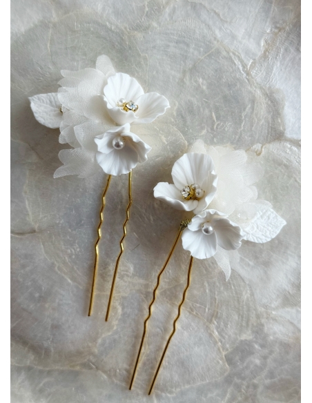 Duo de pics à fleurs "Florella" pour votre chignon de mariée