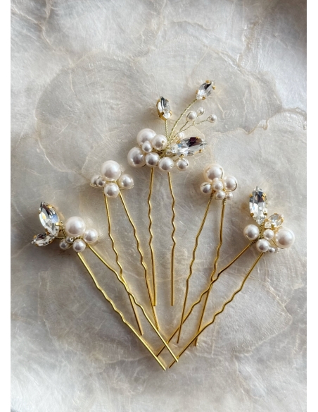 Lot de pics mariée rétro chic "Flavia" avec perles et cristaux