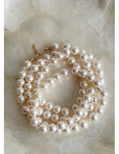 Bracelet mariage "Camilla" avec perles nacrées et toupies en cristal