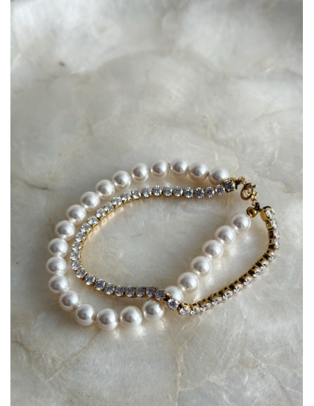 Bracelet mariage "Gina" avec perles nacrées et chaine strass