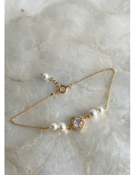 Bracelet mariage "Flavia" avec serti rond rétro et perles