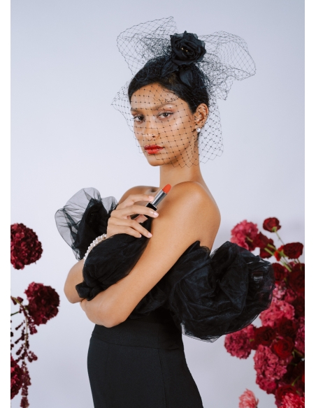 Voilette mariée ou soirée "Camilla" noire avec fleurs de soie