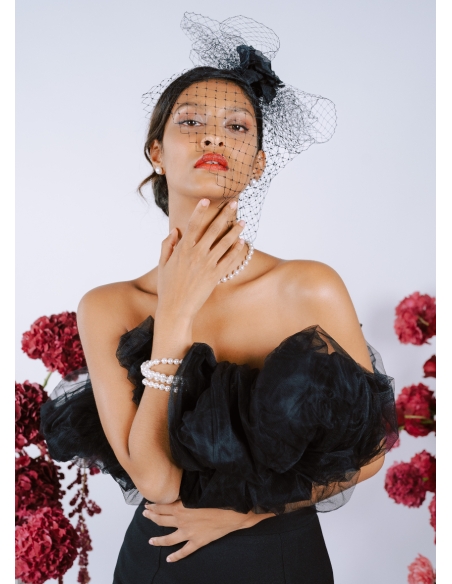 Voilette mariée ou soirée "Camilla" noire avec fleurs de soie