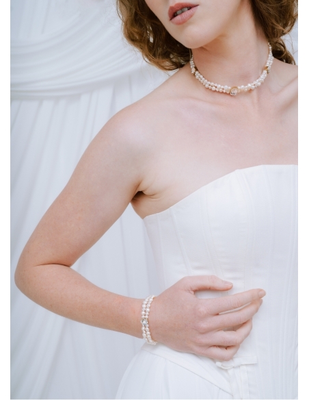 "Isaure" Collier choker pour mariée en perles d'eau douce et cristaux