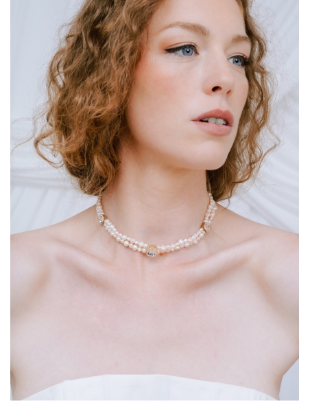 "Isaure" Collier choker pour mariée en perles d'eau douce et cristaux