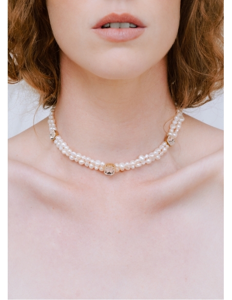 "Isaure" Collier choker pour mariée en perles d'eau douce et cristaux