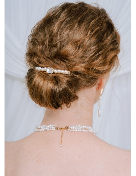 Barrette cheveux mariée "Isaure" avec perles d'eau douce et cristaux
