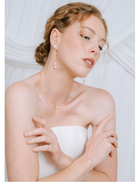 Boucles d'oreilles mariée "Eva" pendantes avec perles d'eau douce
