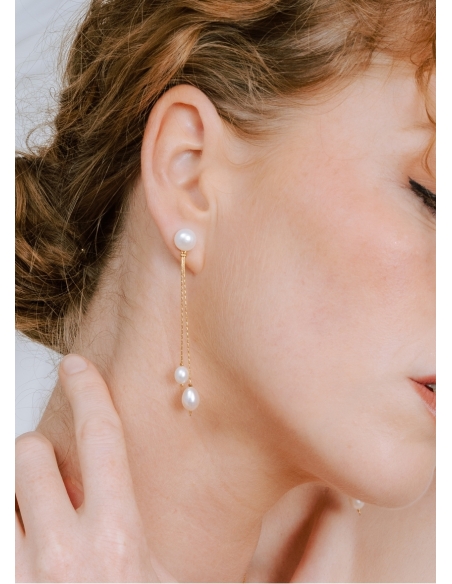 Boucles d'oreilles mariée "Eva" pendantes avec perles d'eau douce