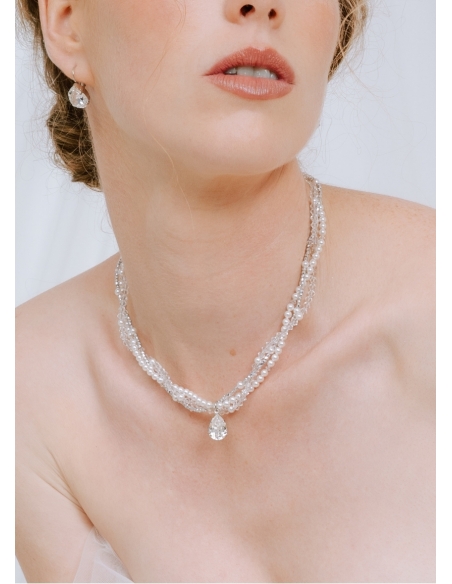 "Alicia" Collier multi-rangs de perles et de cristaux