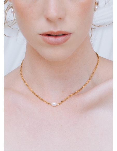 "Appoline" collier de mariée avec perle simple, minimaliste et discret