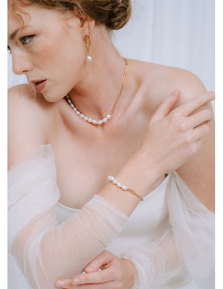 Bracelet mariage "Andrea" chaine moderne avec perle eau douce