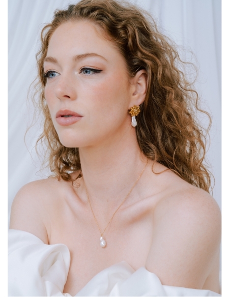 Boucles d'oreilles mariage "Leopoldine" bohème avec perles d'eau douce