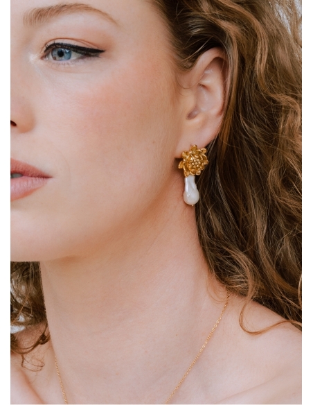 Boucles d'oreilles mariage "Leopoldine" bohème avec perles d'eau douce