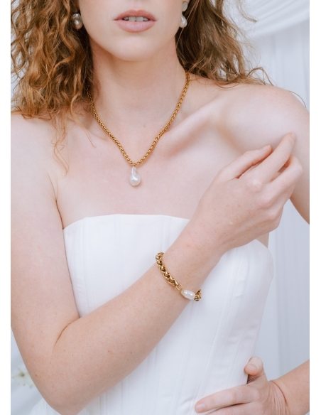 "Cloé" collier de mariée moderne avec perle eau douce baroque