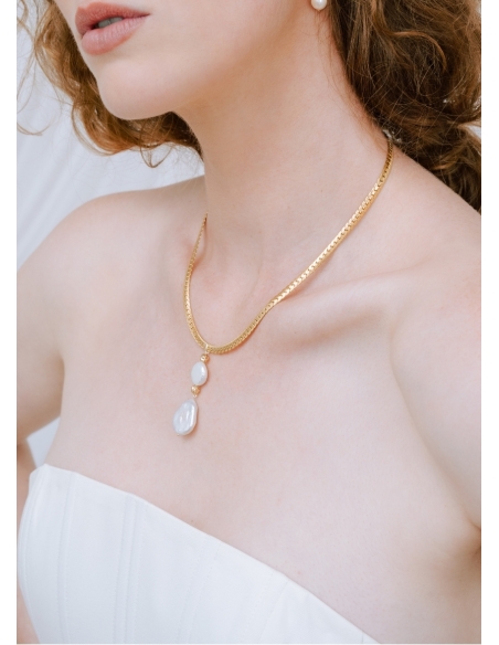 "Calista" collier de mariée avec pendentif perle eau douce baroque