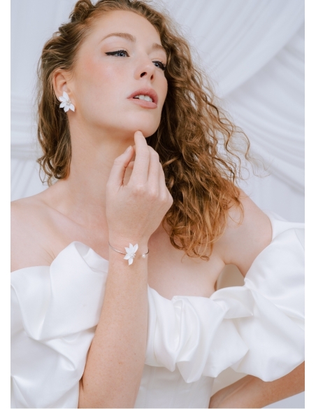 Bracelet mariage "Livia" jonc avec fleurs porcelaines
