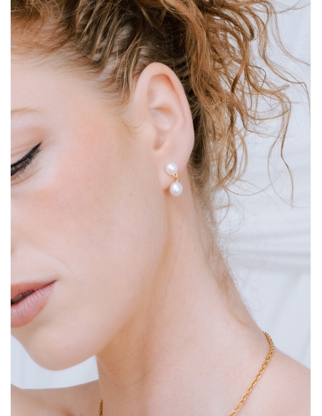 Boucles d'oreilles mariée "Appoline" avec perles d'eau douce