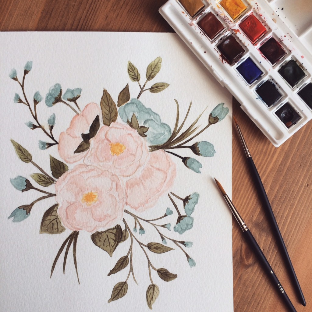 réalisation aquarelle bouquet fleurs pour faire-part Mariage So Hélo