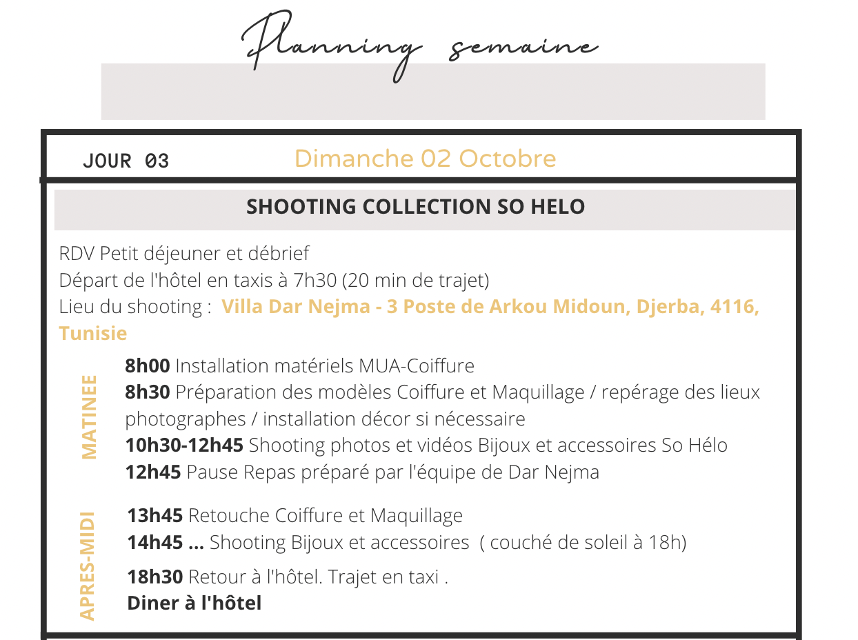 planning shooting photos collection bijoux 